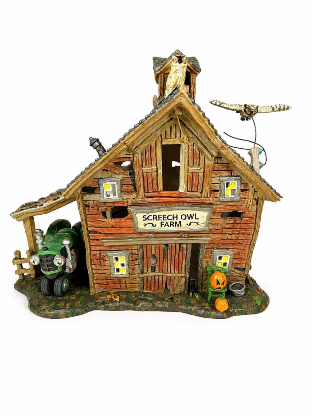 Halloween House Screech Owl Farm Dept. 56 Snow Village Sound Light Fall Decorati